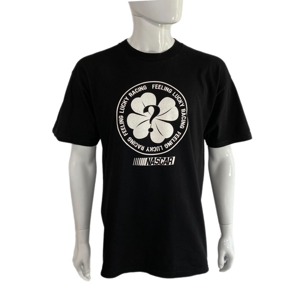 NASCAR Feeling Lucky Racing Black Shamrock Question Mark Tee - Picture 1 of 7